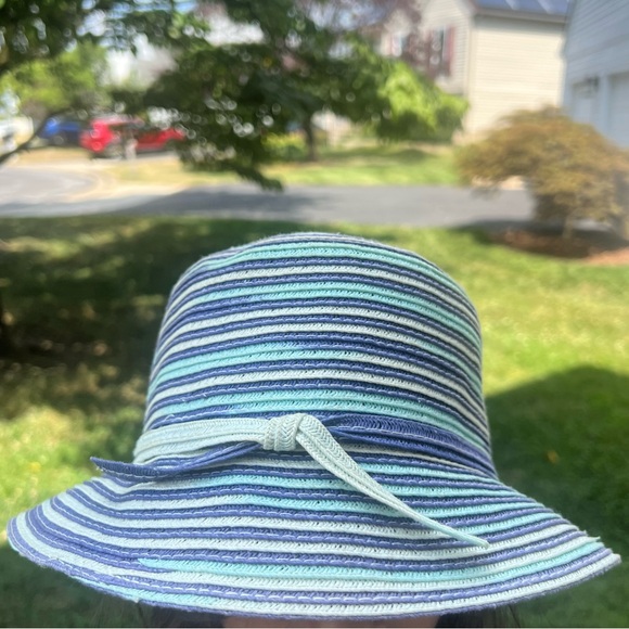 100% Paper Floppy Tie Summer Hat Blue/Baby Blue/White Versatile Garden Bucket - Picture 13 of 13